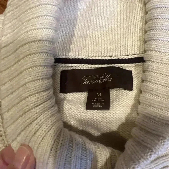Tasso Elba Sweater Mens Medium Cotton Cable Knit Cream Pullover Collared Sweater - Picture 2 of 3
